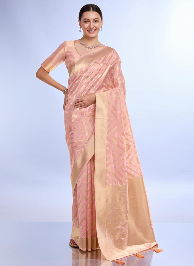 Peach Organza Jacquard Work Saree